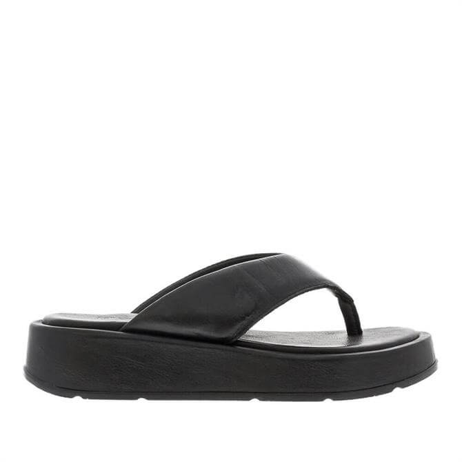 Carl Scarpa Strada Black Leather Toe-Post Sandals